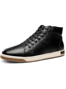 SHOESMALL Men's Casual Shoes High Top Fashion Sneakers Lightweight Men Boots Shoes - 黑色 - 查看 7