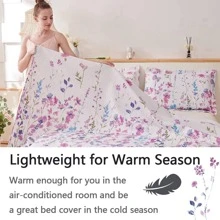 Summer Lightweight Thin Floral Quilts ,Purple Blue Lilac Flowers Green Leaves Botanical Bedspread Coverlet Set,Breathable Bed Cover with King Pillow Shams,Random Patterns - 紫白色 - 查看 5