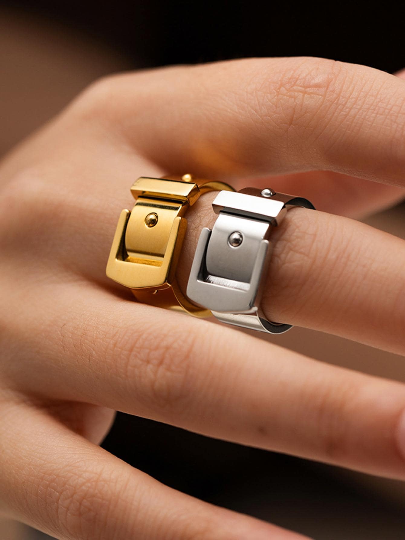 Uworld 1 件时尚手表带设计不锈钢戒指女式珠宝皮带扣指环女士 Y2K 音乐节派对朋克装饰珠宝 - 彩色 - 查看 1