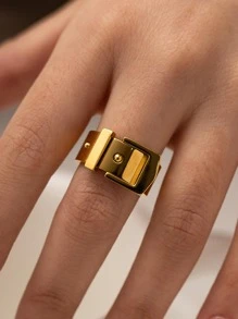 Uworld 1 件时尚手表带设计不锈钢戒指女式珠宝皮带扣指环女士 Y2K 音乐节派对朋克装饰珠宝 - 彩色 - 查看 4