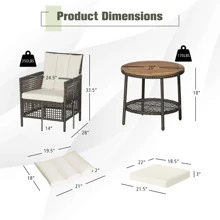 Costway Patiojoy 3PCS Patio Rattan Furniture Set Cushioned Sofas Wood Table Top W/Shelf - White - View 4