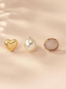 3pcs/set Heart Design Brooch - Yellow Gold - View 2