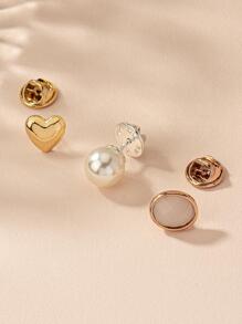 3pcs/set Heart Design Brooch - Yellow Gold - View 3