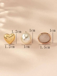 3pcs/set Heart Design Brooch - Yellow Gold - View 4