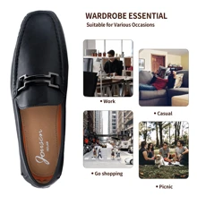 SHOESMALL Men's Driving Black Loafers Casual Slip On Lightweight Boat Shoes Metal Buckle Boat Loafer Soft Penny Shoes For Men - 黑色 - 查看 7