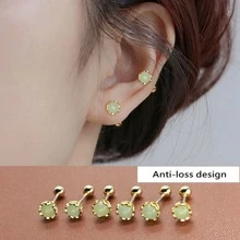 6 chiếc Bông tai đinh vít bằng ngọc bích & đồng đơn giản có kẹp tai không xỏ khuyên & 4 khay đựng bông tai hình trái tim, dành cho nam và nữ làm phụ kiện đeo hàng ngày - Vàng - Xem 2