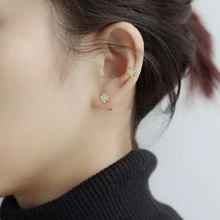 6 chiếc Bông tai đinh vít bằng ngọc bích & đồng đơn giản có kẹp tai không xỏ khuyên & 4 khay đựng bông tai hình trái tim, dành cho nam và nữ làm phụ kiện đeo hàng ngày - Vàng - Xem 3