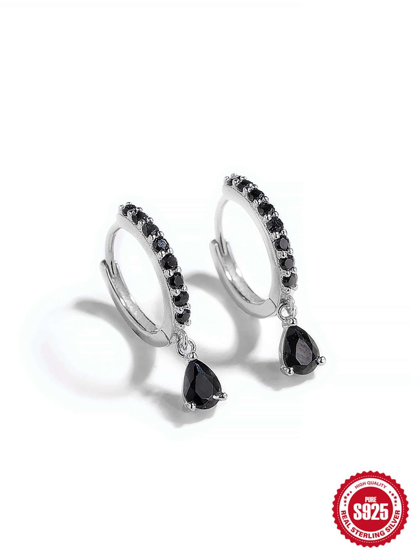 1對純銀水滴吊墜耳環適合女士約會首飾類 - 銀色 - 查看 1