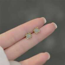 6 chiếc Bông tai đinh vít bằng ngọc bích & đồng đơn giản có kẹp tai không xỏ khuyên & 4 khay đựng bông tai hình trái tim, dành cho nam và nữ làm phụ kiện đeo hàng ngày - Vàng - Xem 8