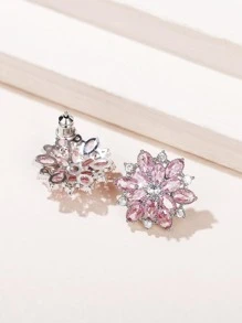 1對華麗方晶鋯石耳釘適合女士婚禮派對首飾類情人節禮品 - 粉色 - 查看 5