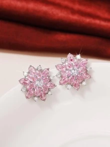 1對華麗方晶鋯石耳釘適合女士婚禮派對首飾類情人節禮品 - 粉色 - 查看 4