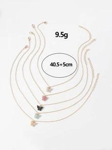 4入组/套彩色蝴蝶項鍊套裝 - 彩色 - 查看 6