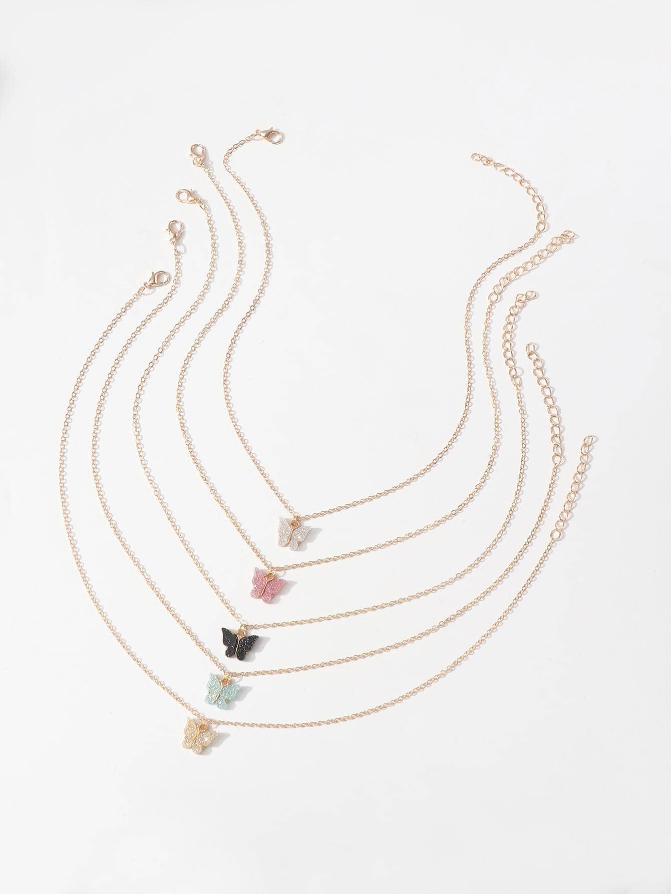 4入组/套彩色蝴蝶項鍊套裝 - 彩色 - 查看 1