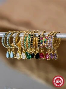 1 Đôi Bông Tai Mặt Dây Chuyền Hình Giọt Nước Bằng Bạc Cho Nữ Có Niên Đại Trang Sức - Bạc - Xem 4