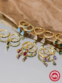 1 Đôi Bông Tai Mặt Dây Chuyền Hình Giọt Nước Bằng Bạc Cho Nữ Có Niên Đại Trang Sức - Bạc - Xem 5