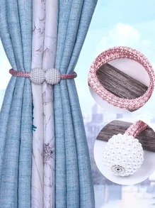 2 chiếc Rèm trang trí bằng ngọc trai giả - Màu xanh nhạt - Xem 1