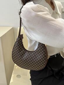 Geometric Pattern Hobo Bag Brown Elegant Shoulder Bag - Coffee Brown - View 2