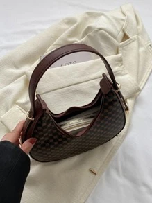 Geometric Pattern Hobo Bag Brown Elegant Shoulder Bag - Coffee Brown - View 4