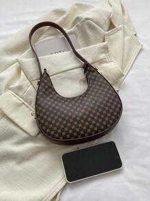 Geometric Pattern Hobo Bag Brown Elegant Shoulder Bag - Coffee Brown - View 3