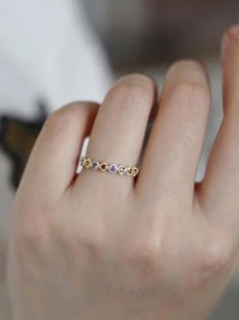 Cubic Zirconia Decor Sterling Silver Ring - Yellow Gold - View 5