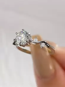 Newsoul 1只時尚原創1ct閃亮莫桑石白晶石圓形訂婚婚禮戒指,925純銀訂婚鑽石戒指紀念日禮物,奢華精美珠寶新娘飾品