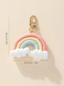 彩虹設計包飾絨球裝飾鑰匙鏈 - 彩色 - 查看 3