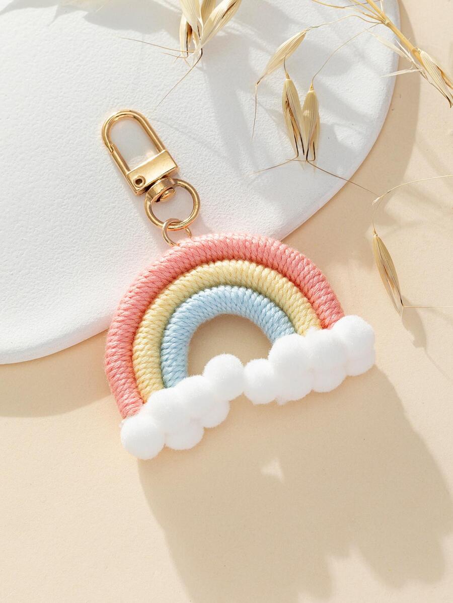 彩虹設計包飾絨球裝飾鑰匙鏈 - 彩色 - 查看 1