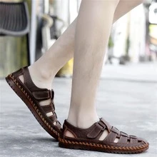 Men Cut Out Handmade Sandals, Vintage Brown Sandals
