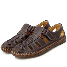 Men Cut Out Handmade Sandals, Vintage Brown Sandals
