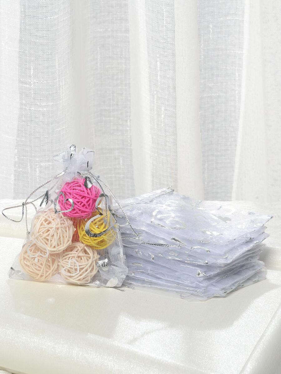 20pcs Metallic Heart Pattern Gift Bag - Silver - View 1