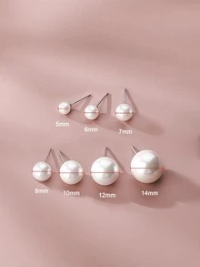 1雙時尚純銀5-14mm貝殼珠子耳釘經典可愛風格設計適合女士首飾類禮物 - 銀色 - 查看 7