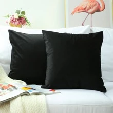 1pc Plain Cushion Cover Without Filler - Black - View 1