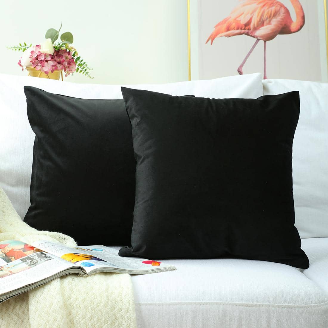 1pc Plain Cushion Cover Without Filler - Black - View 1