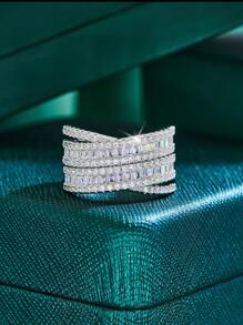 Cubic Zirconia Decor Ring - Silver - View 3