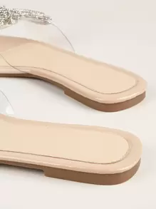 New Women's Elegant Rhinestone Bowknot Sandals, Sweet Style Leisure Holiday Flat Slippers