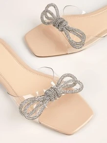 New Women's Elegant Rhinestone Bowknot Sandals, Sweet Style Leisure Holiday Flat Slippers