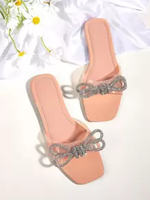 Của phụ nữ Mới Thanh lịch Pha lê Bowknot vui tươi Và Giải trí Dép phẳng Đối với Đi ra ngoài , Ngày lễ - Hồng - Xem 1