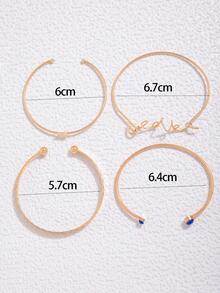 4pcs/set Rhinestone & Heart Decor Cuff Bangle - Blue - View 6