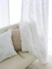 1pc French White 3D Rose Sheer Curtain Grommet Top - White - View 4