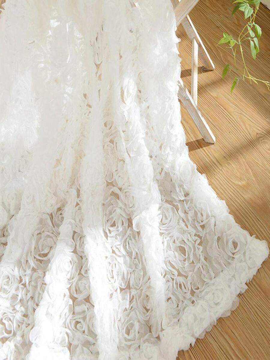 1pc French White 3D Rose Sheer Curtain Grommet Top