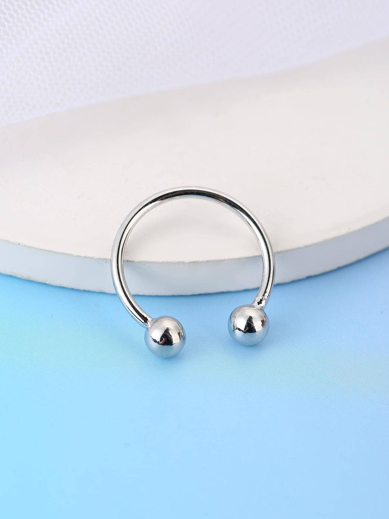 Ball Decor Cuff Ring - Silver - View 1