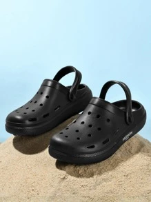 Men Letter Graphic Hollow Out Guốc đeo đa chiều, Guốc EVA có lỗ thông hơi màu đen thời trang dành cho trong nhà & ngoài trời - màu đen - Xem 4