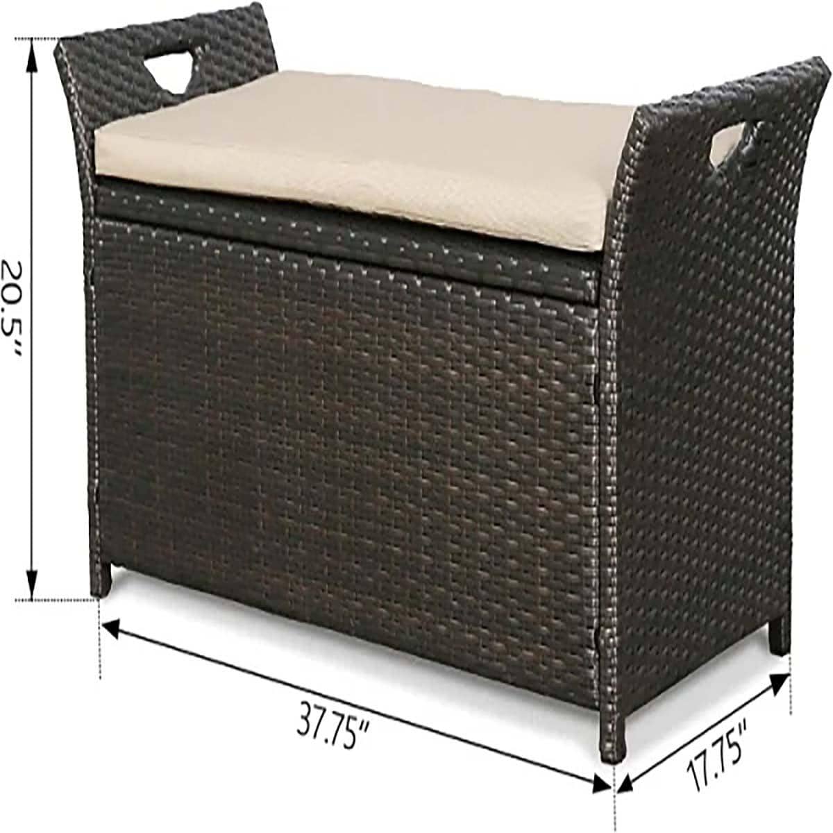 Wicker Patio Storage Bench Outdoor Rattan Deck Storage Box with Cushion