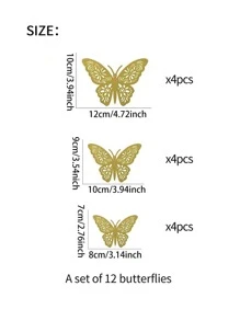 12入組鏤空3D蝴蝶貼紙