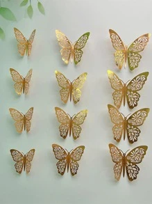 12入組鏤空3D蝴蝶貼紙