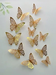 12入組鏤空3D蝴蝶貼紙