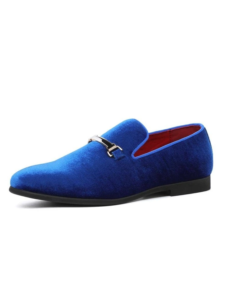 Men Dress Shoes Blue Velvet Penny Loafers Slip-on Metal Buckle Casual Shoes  | SHEIN USA