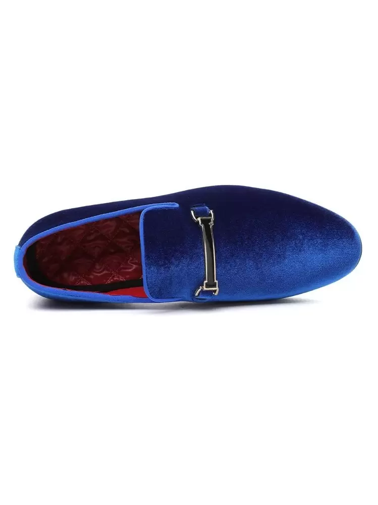 Men Dress Shoes Blue Velvet Penny Loafers Slip-on Metal Buckle Casual Shoes  | SHEIN USA