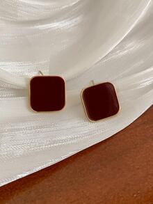 1 Pair Minimalist Fashionable Vintage Luxury Red Geometric Square Stud Earrings - Yellow Gold - View 2
