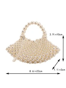 Túi đeo tay mới lạ đính hạt ngọc trai giả Thời trang Tay cầm đôi - trắng - Xem 6